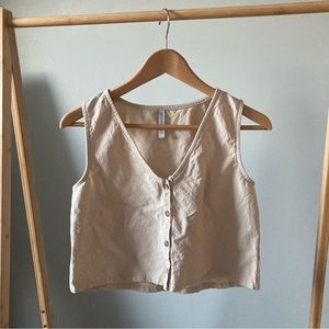 Rachel Pally Cotton Linen Button Front Crop Top